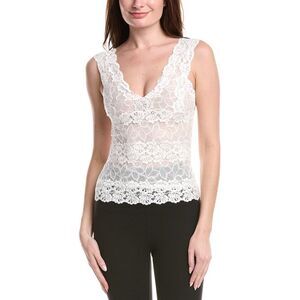 Josie Natori Womens  Rose Parfait Allover Lace Silk Tank, White